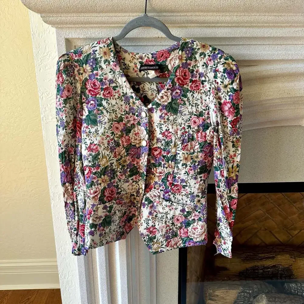 John Roberts Vintage Floral Print Button-Front Blazer Jacket